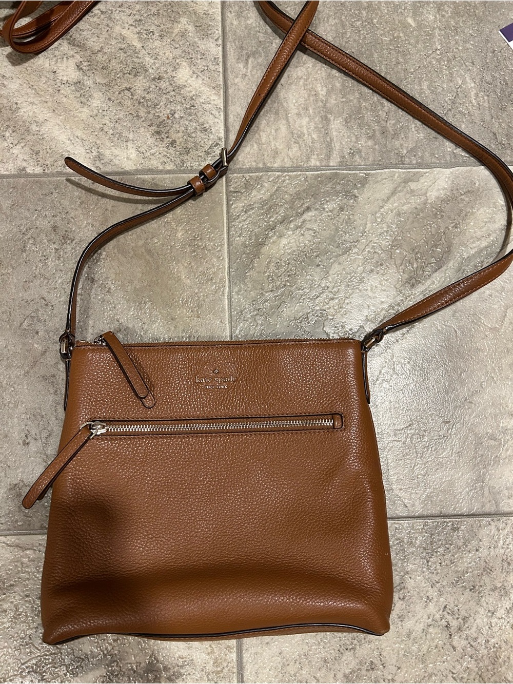 kate spade Brown Pebbled Leather Crossbody with Front Zip Pocket
